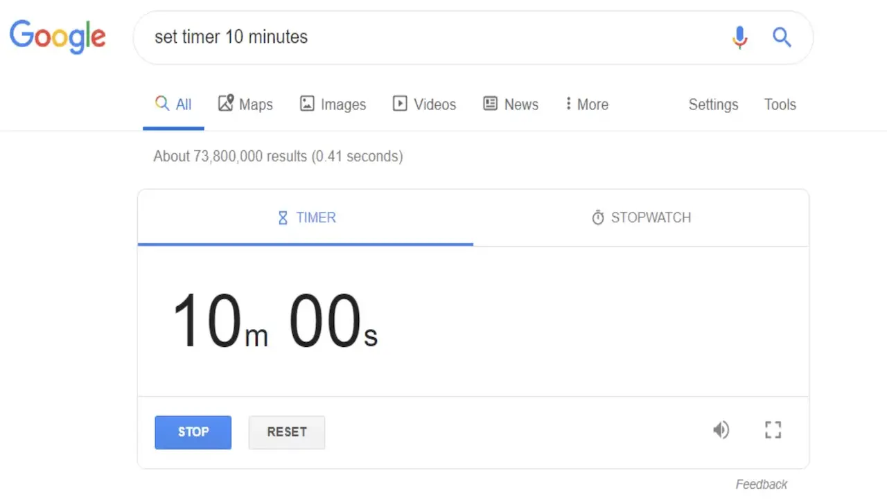 Picture of original Google timer before it disappeared.