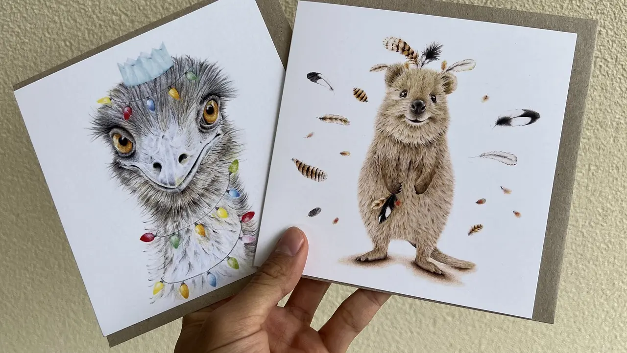 Cards that I bought from Popcorn Blue Illustrations at the Bowerbird market.